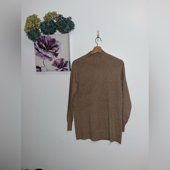 Melanie Lyne Mock Neck Rib Knit Sweater in colour Dark Oatmeal- XS - Picture 7 of 13